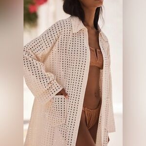 Anthropologie Collared Eyelet Duster – One Size (Ivory) NWT